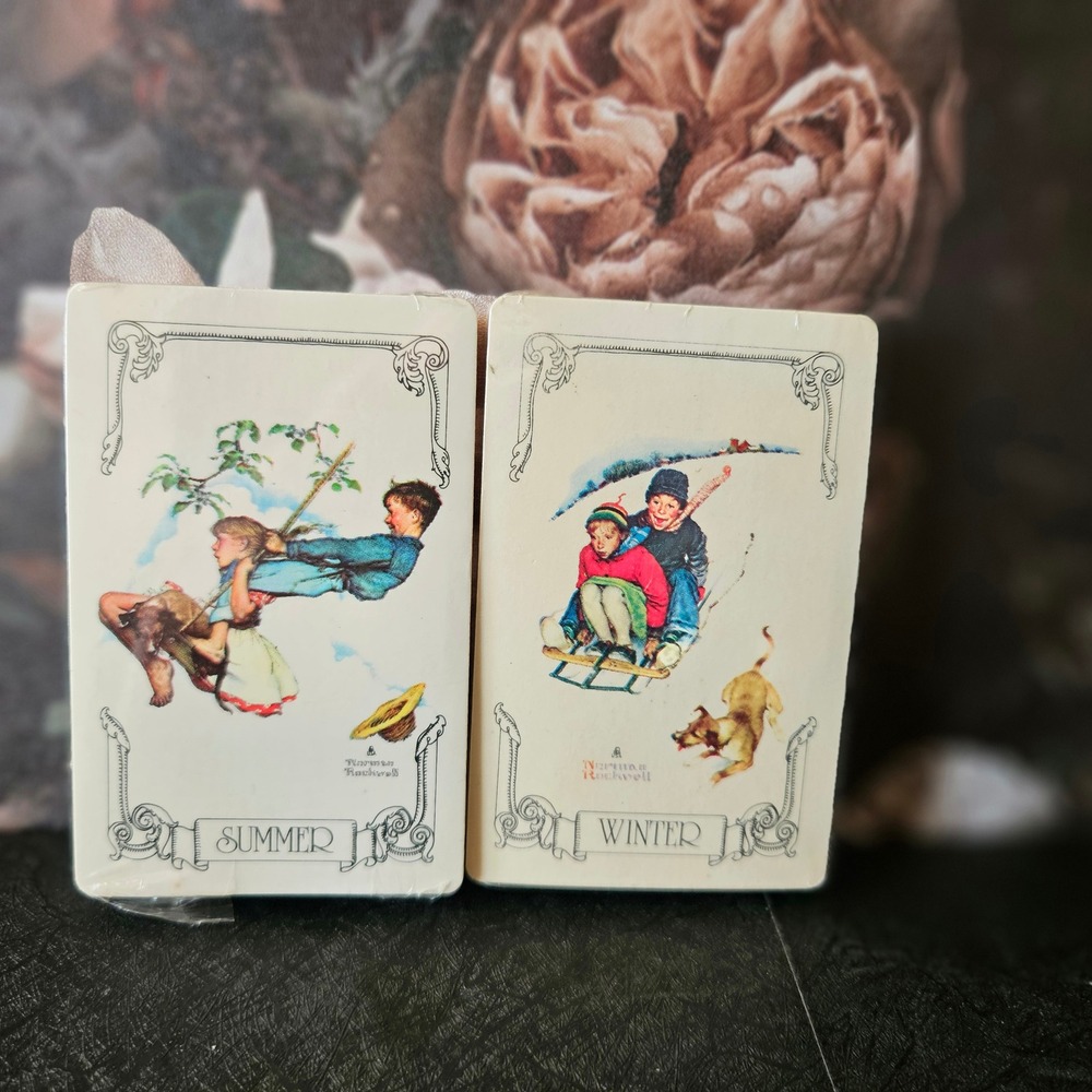 Vtg Norman Rockwell Playing Cards SET OF‎ 2 - Summer & Winter - NEW - Trump